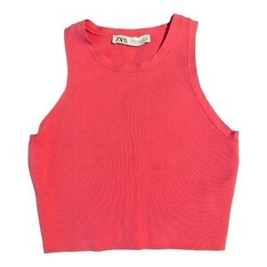 Zara Barbie Pink Ribbed Stretchy Sleeveless Crop Top, Size Small